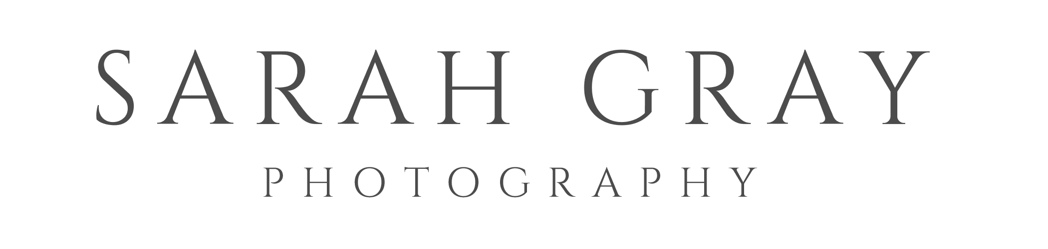 Sarah Gray Photography Logo, a black background with grey letters