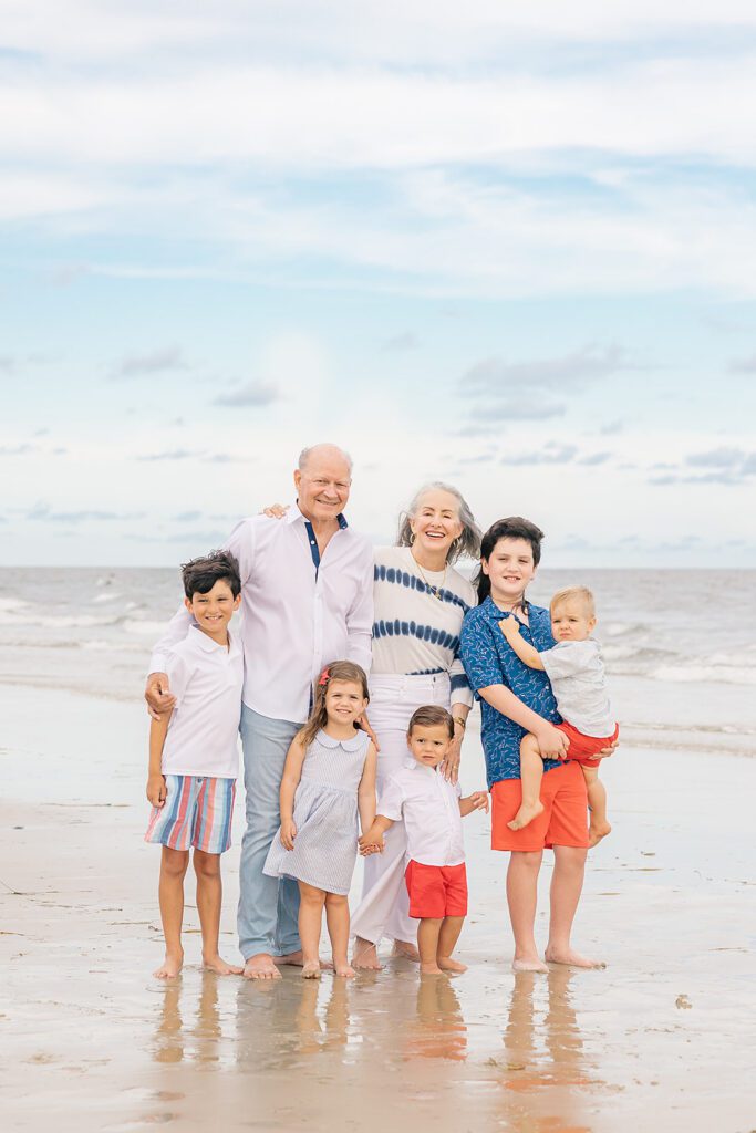 Grandparent sharing a tender moment with grandchild during a multigenerational family photo session in North Florida
